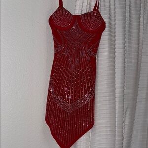 Aria Red Asymmetrical Sequin Bodycon Dress
